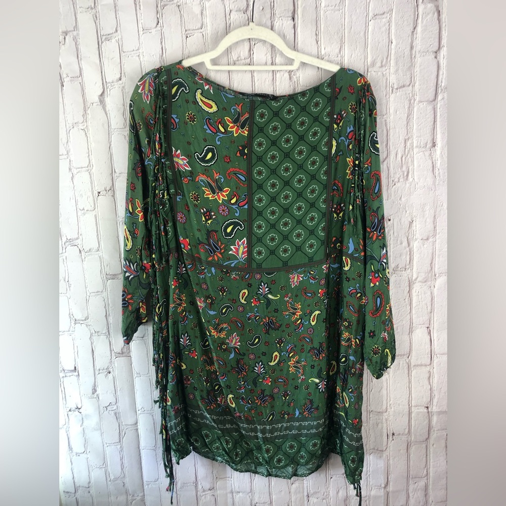 Zara green boho fringe tunic/mini dress XL
